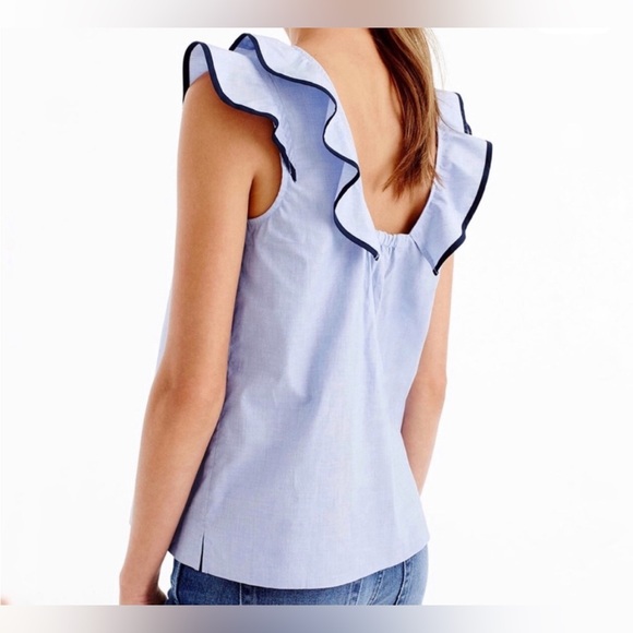 J. Crew Blue Ruffle Top - Picture 1 of 5